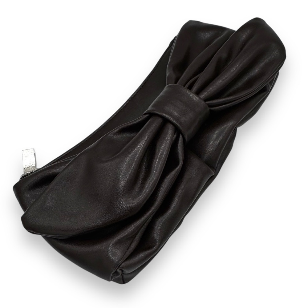 Sax Vegan Faux Leather Bow Front Clutch Purse Bag, Chocolate Brown